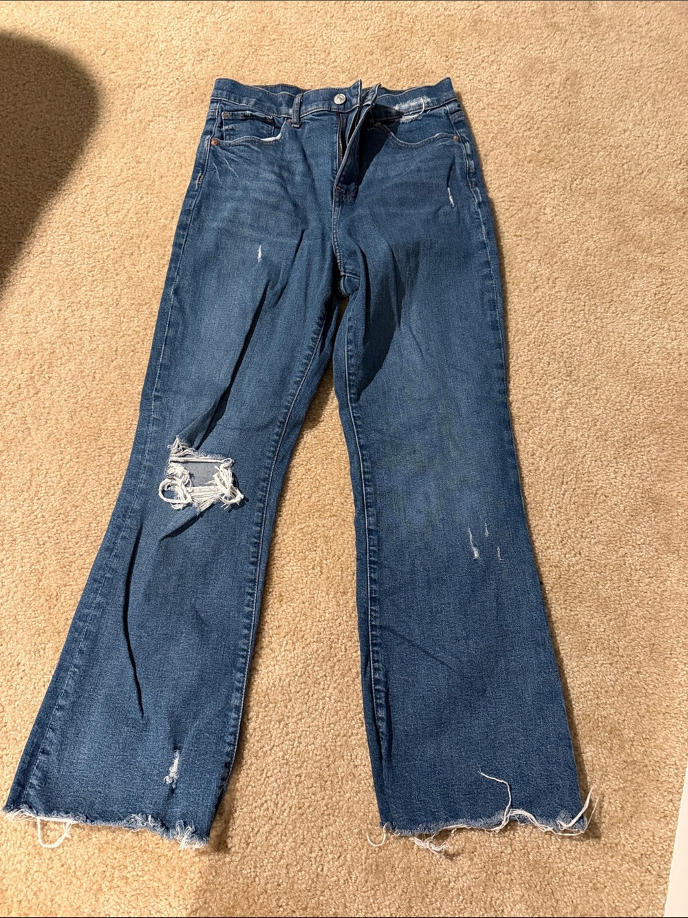 Express Women’s Dark Blue Distressed Straight-Leg Jeans